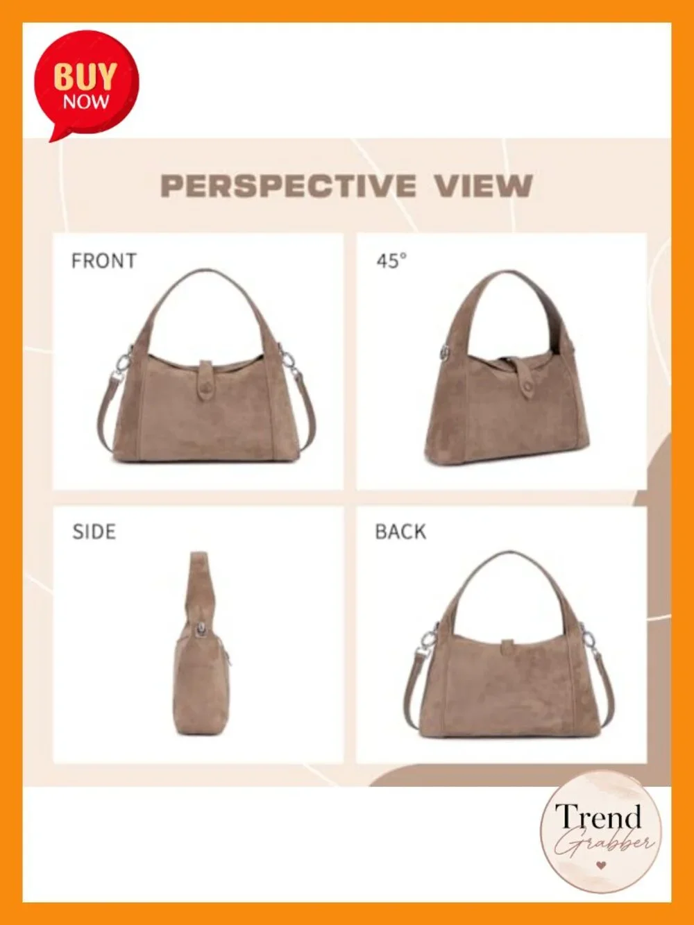 Vintage Half-Moon Suede Hobo Handbag with Detachable Crossbody Strap